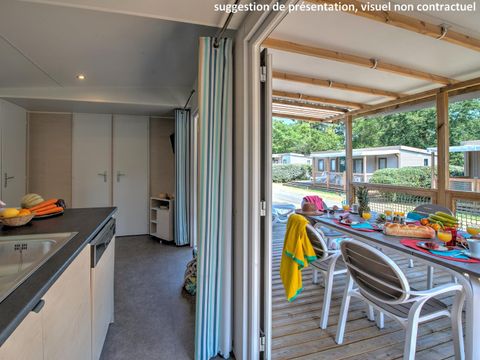 Mobilhome 6 personnes - CONFORT 35m² - 3 chambres - CLIM - Terrasse semi-couverte - TV - Lave-vaisselle