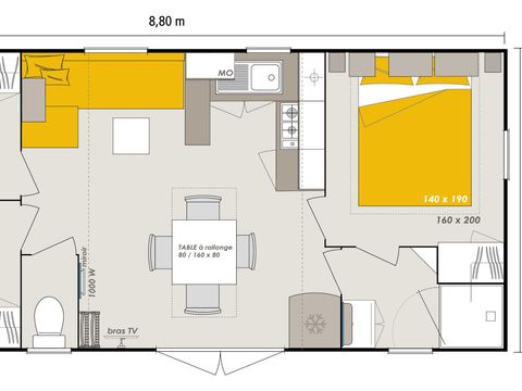 Mobilhome 6 personnes - CONFORT 35m² - 3 chambres - CLIM - Terrasse semi-couverte - TV - Lave-vaisselle