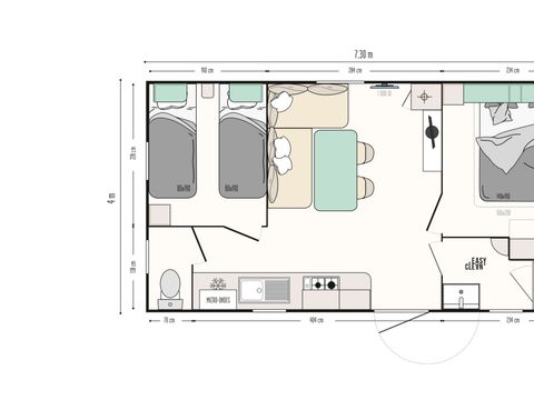MOBILHOME 5 personnes - Mobil home Confort 27m² - 2 chambres + terrasse semi-couverte + TV 2/5 pers