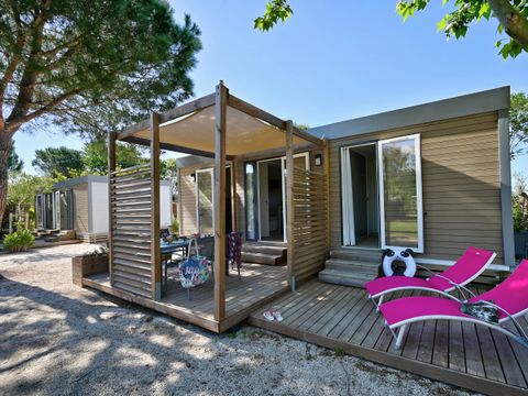 MOBILHOME 4 personnes - Mobil-home ORANGER Premium 33m2 (2 chambres) terrasse couverte 19m2- 2 SDB + LV + TV + Climatisation 1/5 pers