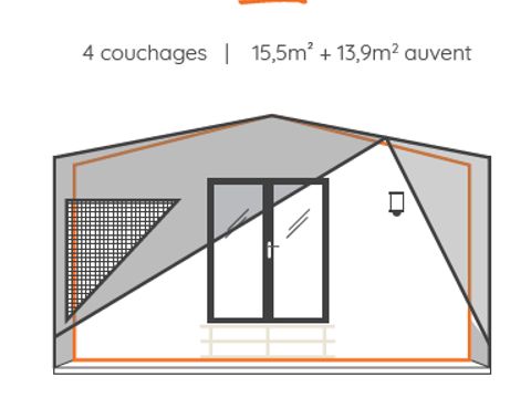 TENTE TOILE ET BOIS 4 personnes - Ecrin Cocoon Insolite 16m² (sans sanitaires) 2 chambres + Terrasse couverte 14 m²+ TV + Coin Cuisine 4 pers