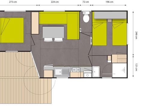 MOBILHOME 4 personnes - Mobil-Home OLIVIER Confort 29m² (2 chambres) - terrasse 9 m²+ TV + Climatisation 4 pers