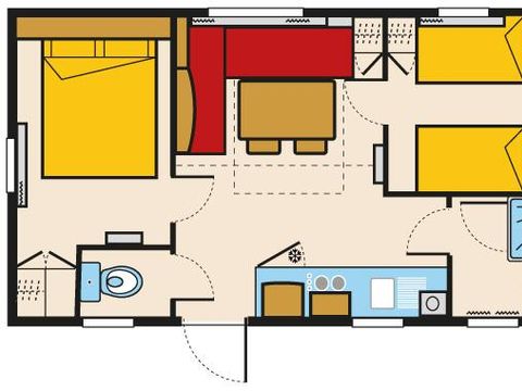 MOBILHOME 5 personnes - OPHEA 28m² + terrasse (5ème personne sur banquette, ne se déplie pas)
