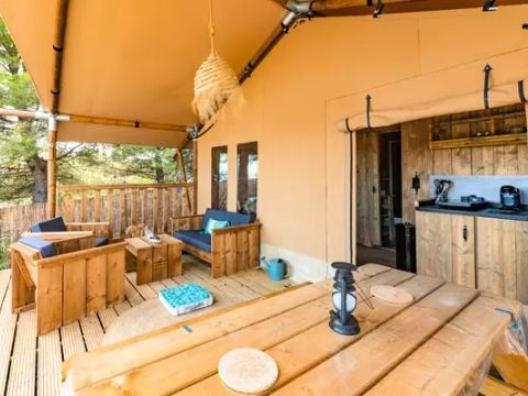 Tente en toile et en bois 4 personnes - Woody Lodge 3 Pièces 4 Personnes
