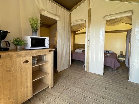 TENTE TOILE ET BOIS 5 personnes - Tente Lodge FreeFlower Standard 30m² (2 chambres) + Terrasse 5 pers
