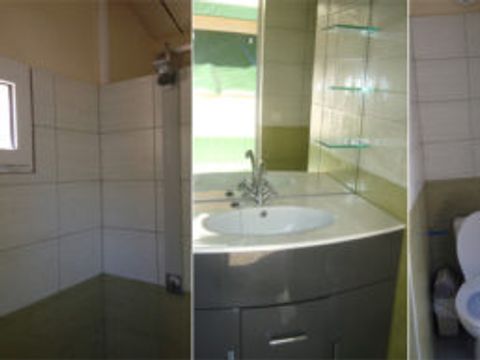 BUNGALOW TOILÉ 5 personnes - Bungalow Toilé Confort 20m² 2 chambres - sanitaire individuel extérieur + Auvent - sans clim 1/5 pers