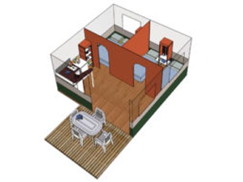 BUNGALOW TOILÉ 5 personnes - Bungalow Toilé Confort 20m² 2 chambres - sanitaire individuel extérieur + Auvent - sans clim 1/5 pers