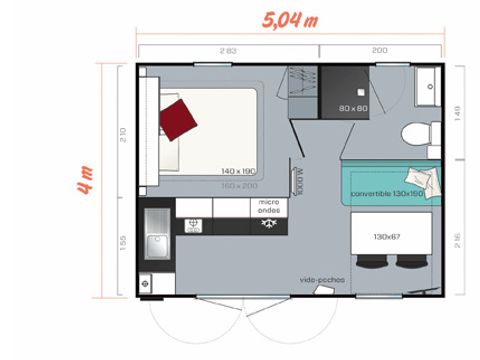 MOBILHOME 4 personnes - Mobil-home Confort 18m² 1 chambre - sans clim 1/4 pers