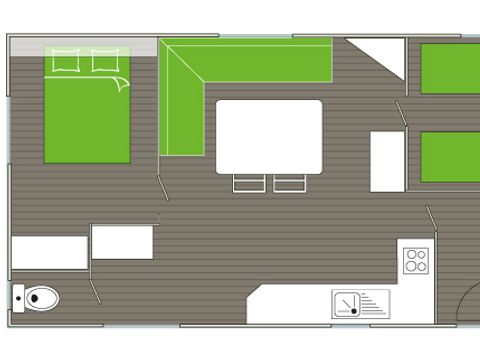 Mobilhome 1/6 personnes - Standard 25m² Ideal - 2 chambres - Sans clim