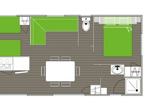 Mobilhome 1/6 personnes - Confort 29m² - 2 chambres - Avec clim