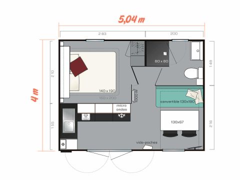 MOBILHOME 2 personnes - Confort 20m² (1 ch-2 pers) + TV + terrasse)