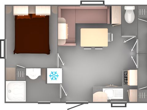 Mobilhome 6 personnes - Confort 34m² - 3 chambres - Terrasse couverte - TV