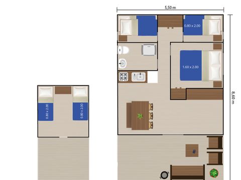 TENTE TOILE ET BOIS 8 personnes - Valkanela - Tente Safari Bella Vista + sanitaires + air conditionné (8P)