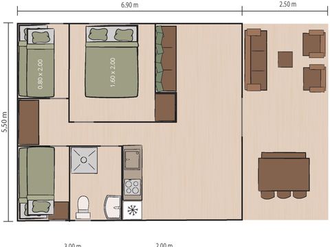TENTE TOILE ET BOIS 5 personnes - Valkanela - Tente Safari Bella Vista + sanitaires + air conditionné (8P)