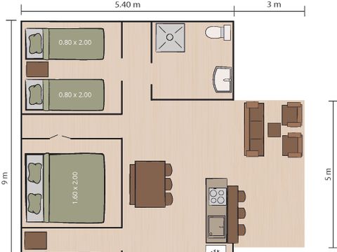 TENTE TOILE ET BOIS 5 personnes - Valkanela - Tente Safari Bella Lodge + sanitaires + air conditionné (6P)