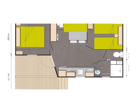 MOBILHOME 4 personnes - Standard Bois 24m² 2 chambres + terrasse semi couverte 18m² + TV