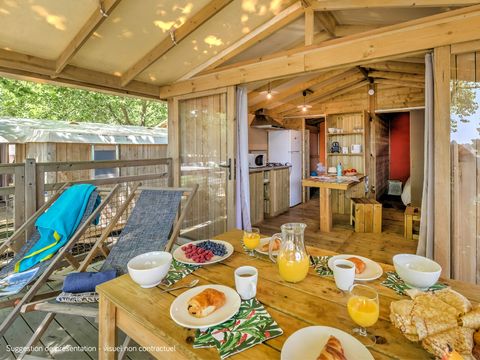 MOBILHOME 5 personnes - Cosyflower Premium sur pilotis 38m² - 2 chambres + TV + draps + serviettes terrasse couverte 11m²