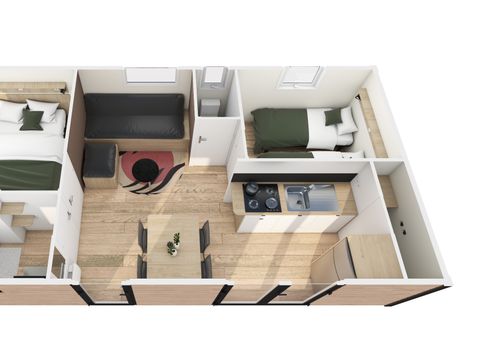 MOBILHOME 4 personnes - Homeflower Premium 29m² (2 chambres) + CLIM + terrasse semi-couverte + TV + draps + serviettes