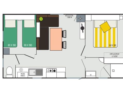 MOBILHOME 7 personnes - Mobil-home Evasion+ 7 personnes 2 chambres 28m²