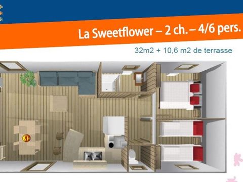 BUNGALOW TOILÉ 5 personnes - Sweet Flower 32m² PREMIUM 2 chambres + terrasse couverte