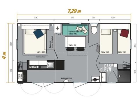MOBILHOME 5 personnes - HomeFlower 26m² PREMIUM 2 chambres + terrasse semi-couverte + TV + Climatisation