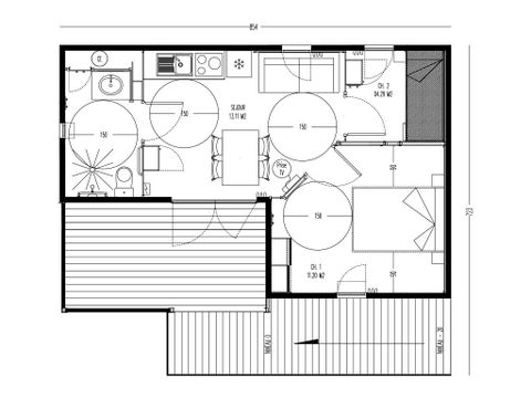 Chalet 5 personnes - 35m² CONFORT+ - 2 chambres - Terrasse couverte - Adapté aux personnes à mobilité réduite