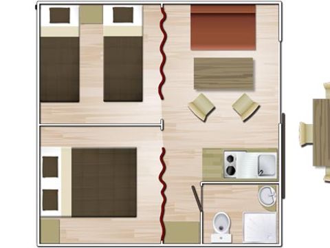 BUNGALOW TOILÉ 6 personnes - Standard  25 m² 2 chambres