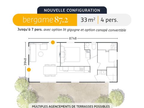 MOBILHOME 4 personnes - Natura Panoramique 33m², 2 chambres, terrasse, TV, LV