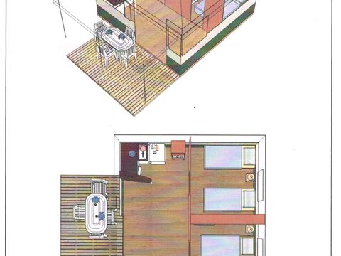 TENTE 5 personnes - Tente meublée Kiwi 25 m² + terrasse 9 m² + auvent 5 pers