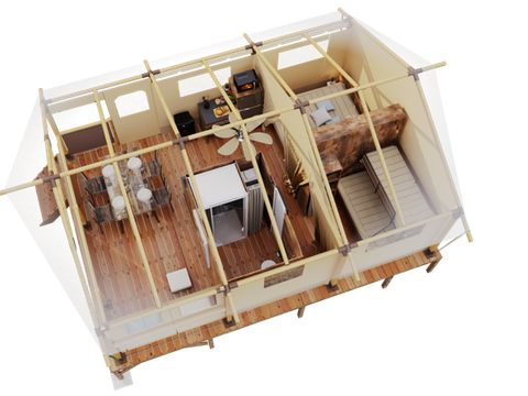 Tente en toile et en bois 5 personnes - Tente Lodge KENYA sur pilotis