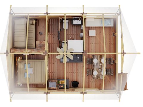 Tente en toile et en bois 5 personnes - Tente Lodge KENYA sur pilotis