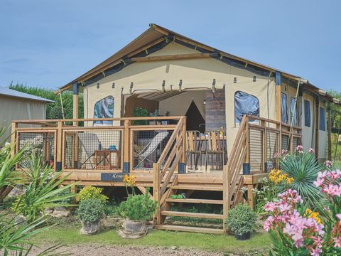 Tente en toile et en bois 5 personnes - Tente Lodge KENYA sur pilotis