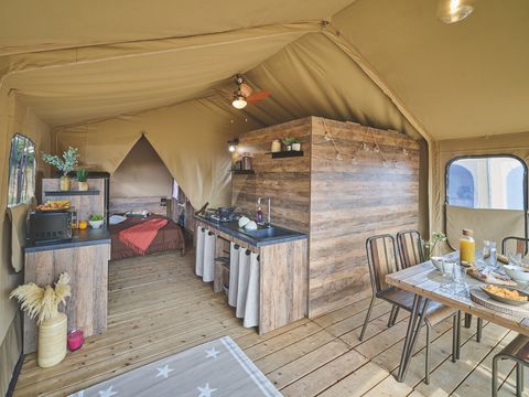 Tente en toile et en bois 5 personnes - Tente Lodge KENYA sur pilotis