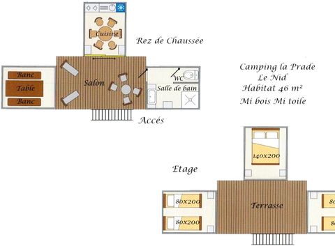 Tente en toile et en bois 6 personnes - LE NID ECOLODGE AVEC COUCHAGES EN ETAGE
