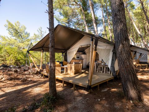Tente en toile et en bois 5 personnes - Krk - Tente Safari Confort + climatisation