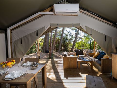 Tente en toile et en bois 5 personnes - Krk - Tente Safari Confort + climatisation