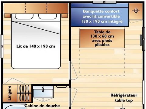Chalet 3 personnes - Confort 16 m² - 1 chambre - Climatisation - Possibilité couchage d'appoint - 2 pers