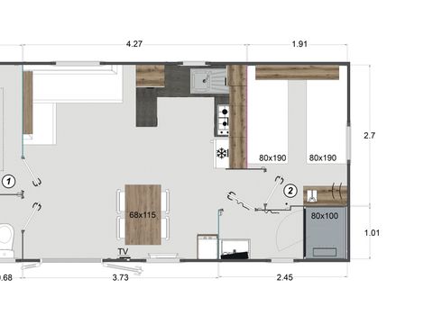 MOBILHOME 4 personnes - Revelleta 32 m², climatisé, 2 chambres