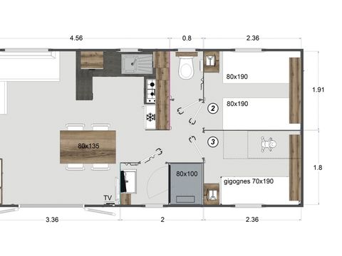 MOBILHOME 6 personnes - Ostriconi 35 m², climatisé, 3 chambres 2 sdb