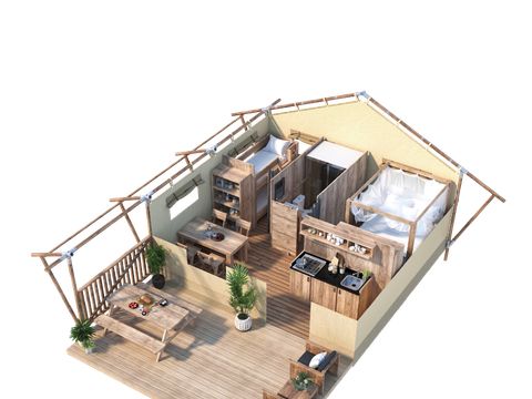TENTE TOILE ET BOIS 4 personnes - Tente Lodge 2 chambres