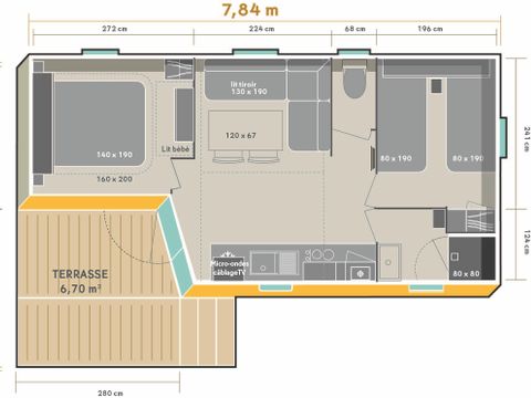 MOBILHOME 4 personnes - Bergons TV LV Terrasse semi-couverte
