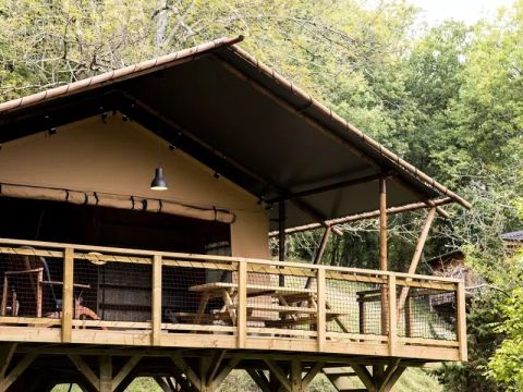 Tente en toile et en bois 6 personnes - Lodge XL Luxe Safari 4 Pièces 6 Personnes
