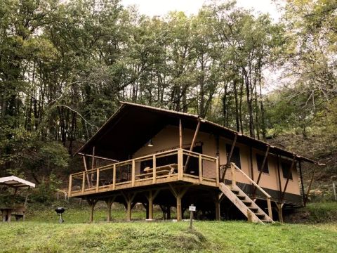 Tente en toile et en bois 6 personnes - Lodge XL Luxe Safari 4 Pièces 6 Personnes
