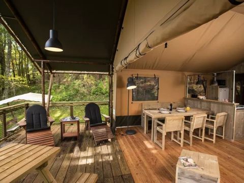 Tente en toile et en bois 6 personnes - Lodge XL Luxe Safari 4 Pièces 6 Personnes