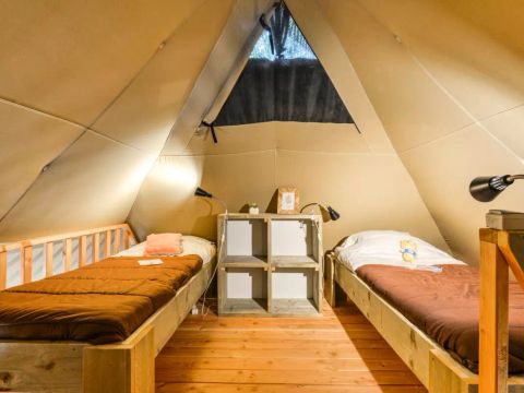 Tente en toile et en bois 6 personnes - Lodge Premium Safari 3 Pièces 6 Personnes