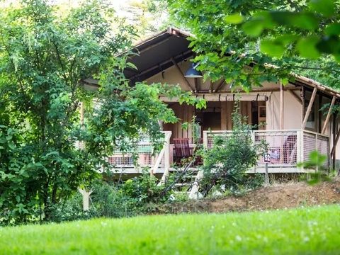 Tente en toile et en bois 5 personnes - Lodge Safari Wood 3 Pièces 5 Personnes