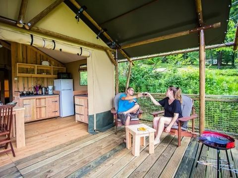 Tente en toile et en bois 5 personnes - Lodge Safari Wood 3 Pièces 5 Personnes