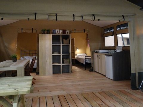 Tente en toile et en bois 5 personnes - Lodge Safari Nature 3 Pièces 5 Personnes Sans Sanitaire