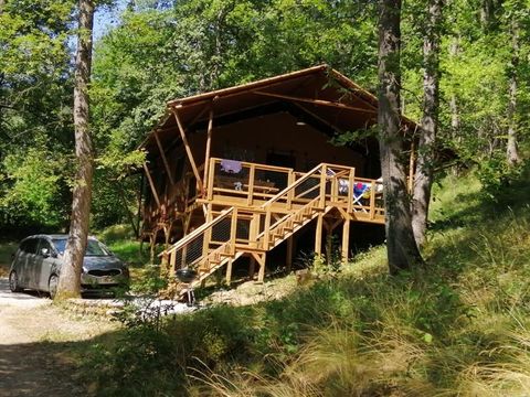 Tente en toile et en bois 6 personnes - Tente LODGE LUXE XL LUXE SAFARI 61m²  3 Chambres - Terrasse couverte