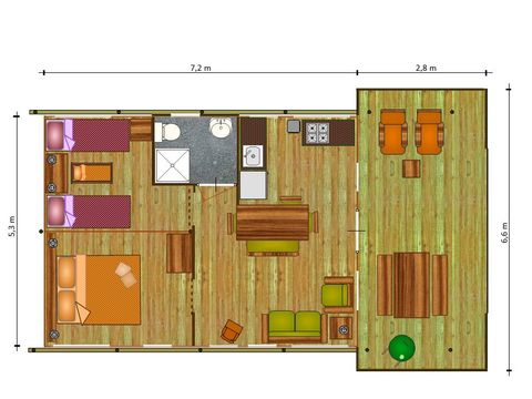 Tente en toile et en bois 5 personnes - Tente SAFARI WOODLODGE 59m² / 2 chambres - terrasse couverte (sanitaires privatifs)